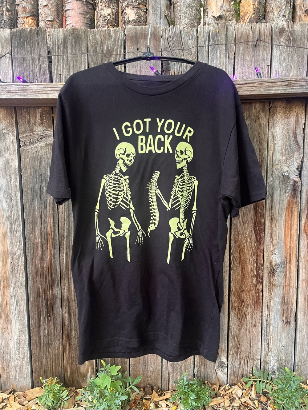 "I Got Your Back" Halloween Black Graphic Tee with Glow in the Dark Skeletons